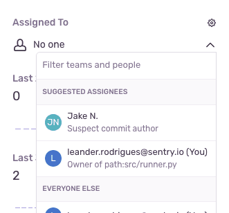 Avatar icons of suggested assignees and ability to click on them for assignment.